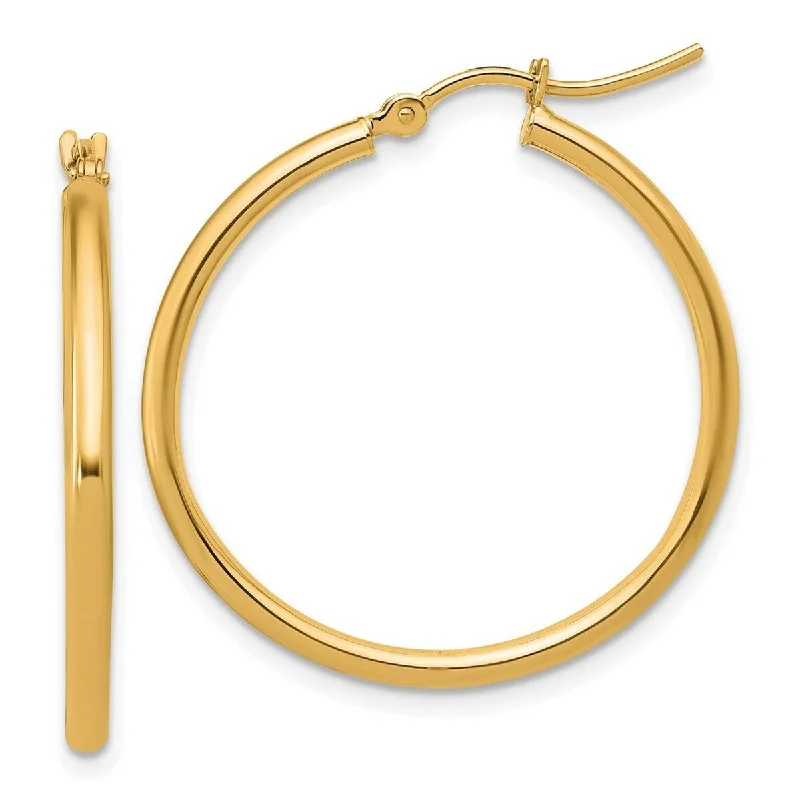 Curata 14k Yellow Gold 2x30mm Polished Classic Hoop Earrings