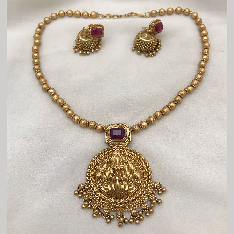 Joyful Jewel Art Matte Gold Plated Pota Stone Temple Necklace Set