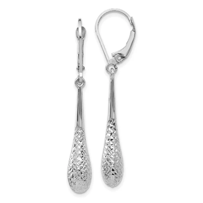 Curata 14k White Gold Diamond-Cut Dangle Leverback Earrings (5.5mm x 44mm)