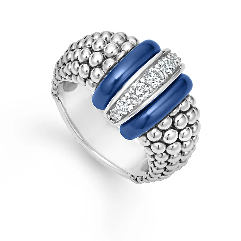 Blue Caviar Ultramarine Ceramic Caviar Diamond Ring