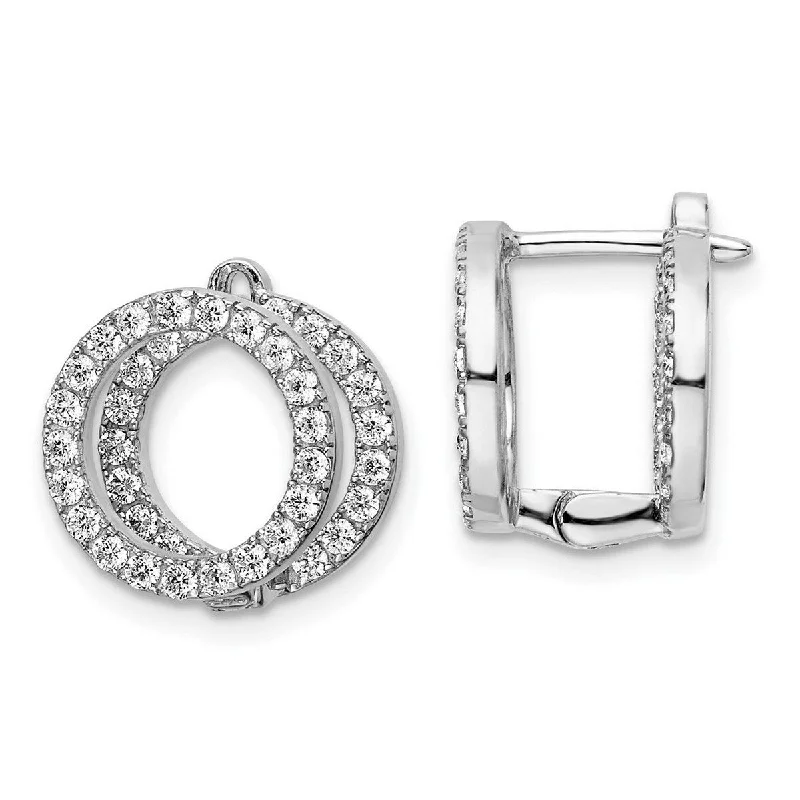 Curata 925 Sterling Silver CZ Cubic Zirconia Circle Front and Back Hinged Earrings - 12.7x12.7mm Wide