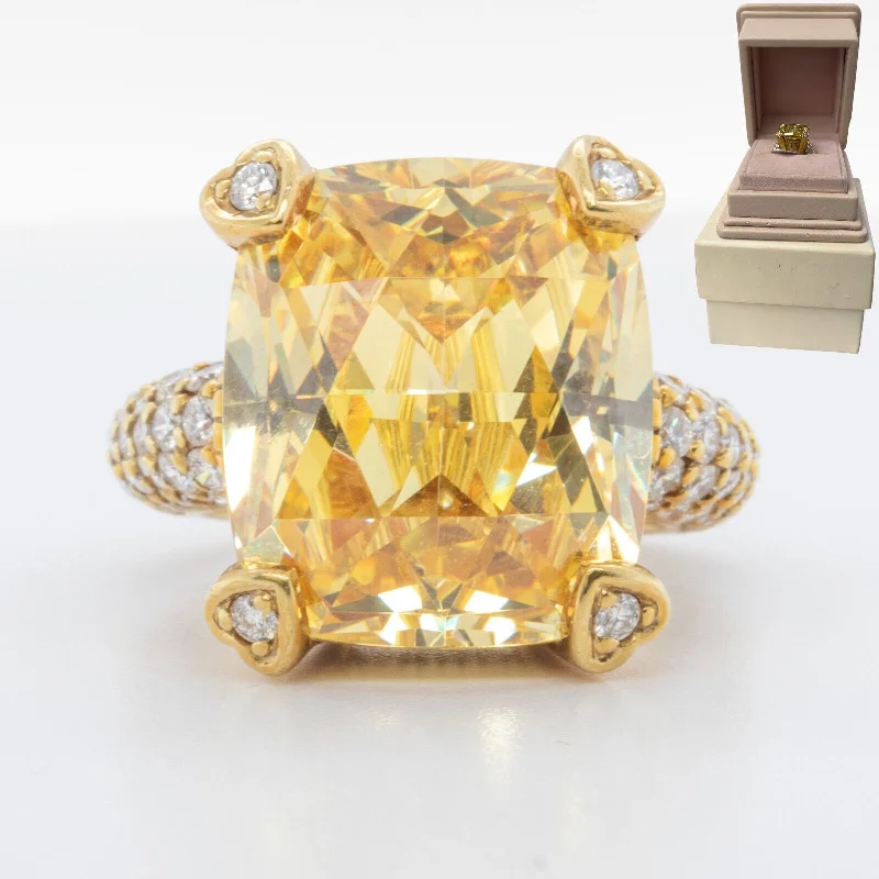 Judith Ripka Lola 18k Yellow Gold Lemon Quartz Diamond Ring Size 4.75 BOX