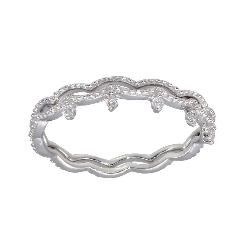 Rhodium Plated 925 Sterling Silver Wave CZ Double Band - GMR00293