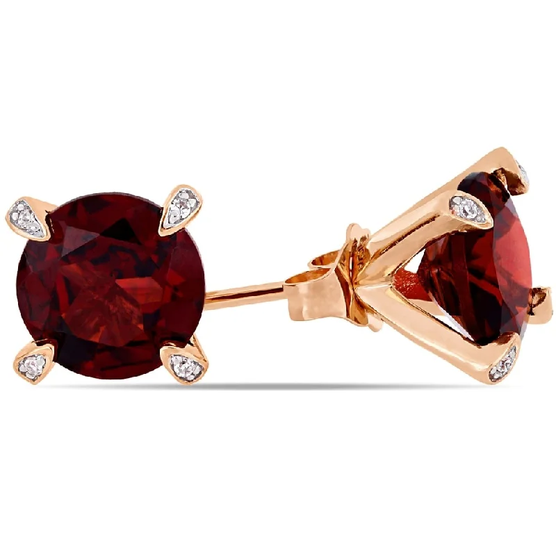 Miadora 10k Rose Gold 4ct TGW Garnet and Diamond Accent Solitaire Martini-Stud Earrings