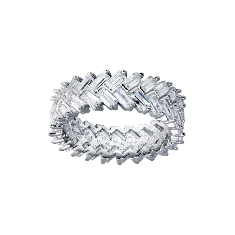 Rhodium Plated 925 Sterling Silver Baguette CZ Ring - BGR01307