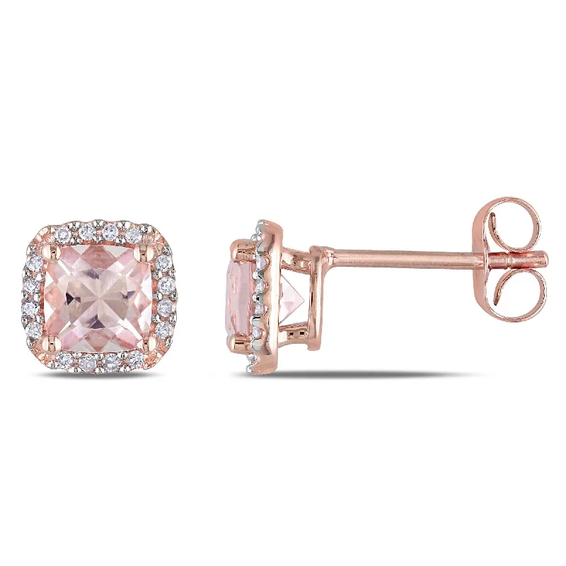 Miadora 10k Rose Gold Morganite and 1/10ct TDW Diamond Stud Earrings