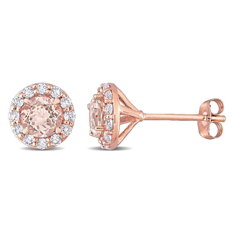 Miadora 14k Rose Gold Morganite and White Topaz Halo Stud Earrings