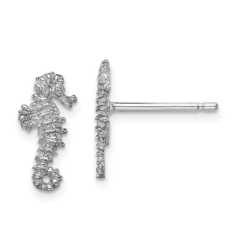 Curata 14k White Gold White Mini Seahorse Post Earrings - 12.09x6.5mm