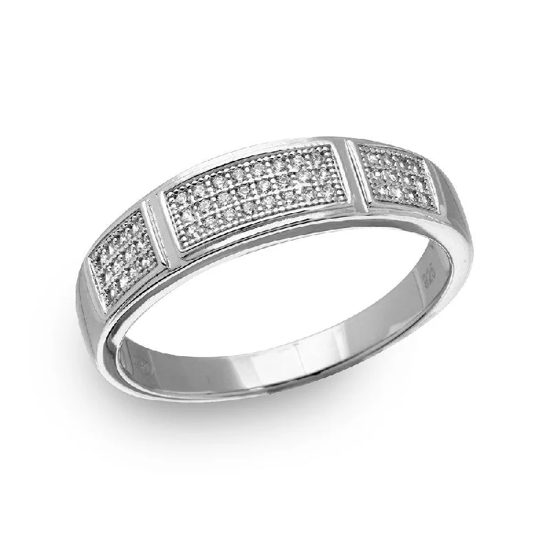 Silver 925 Rhodium Plated Men's CZ Bar Trio Ring - GMR00175