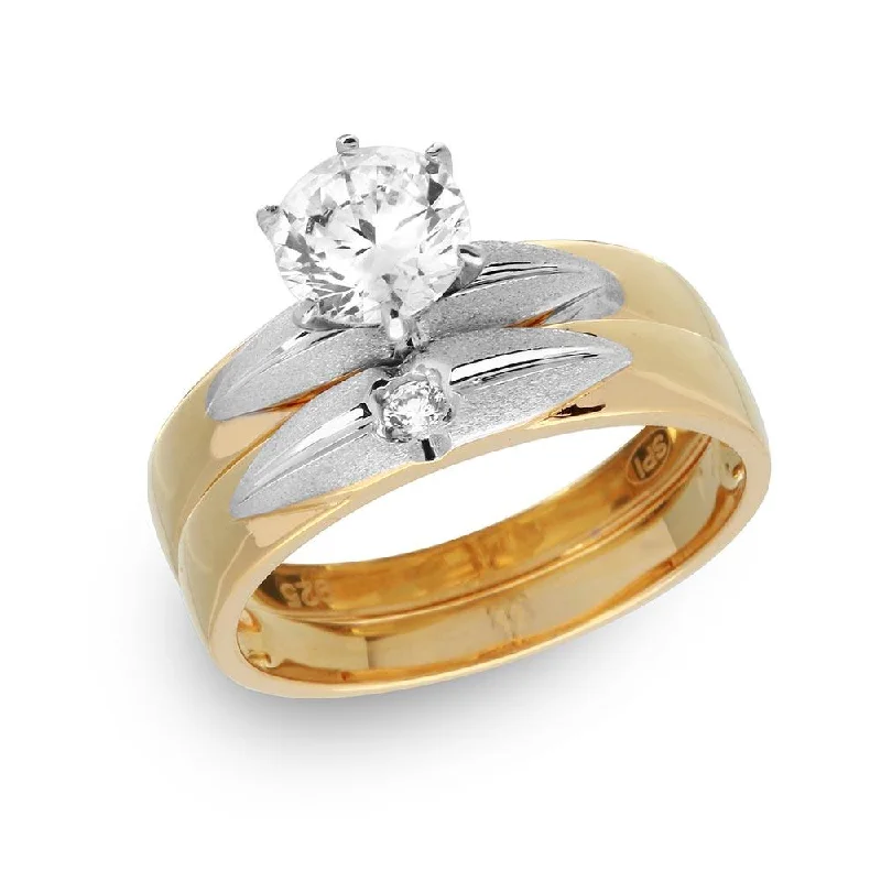 Silver 925 Gold Plated with Matte Rhodium Finish Two Piece Bridal Ring - GMR00182GP