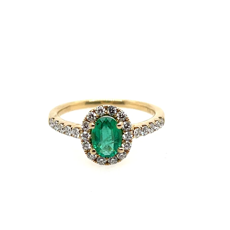 14k Yellow Gold Emerald and Diamond Ring