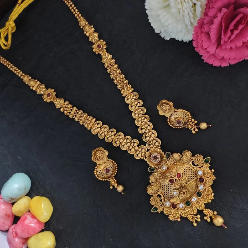 Heera Jewellers Gold Plated Pota Stone Long Necklace Set