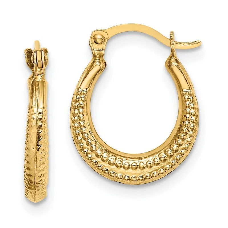 Curata 14k Yellow Gold Textured Hoop Earrings - 15.35mm long