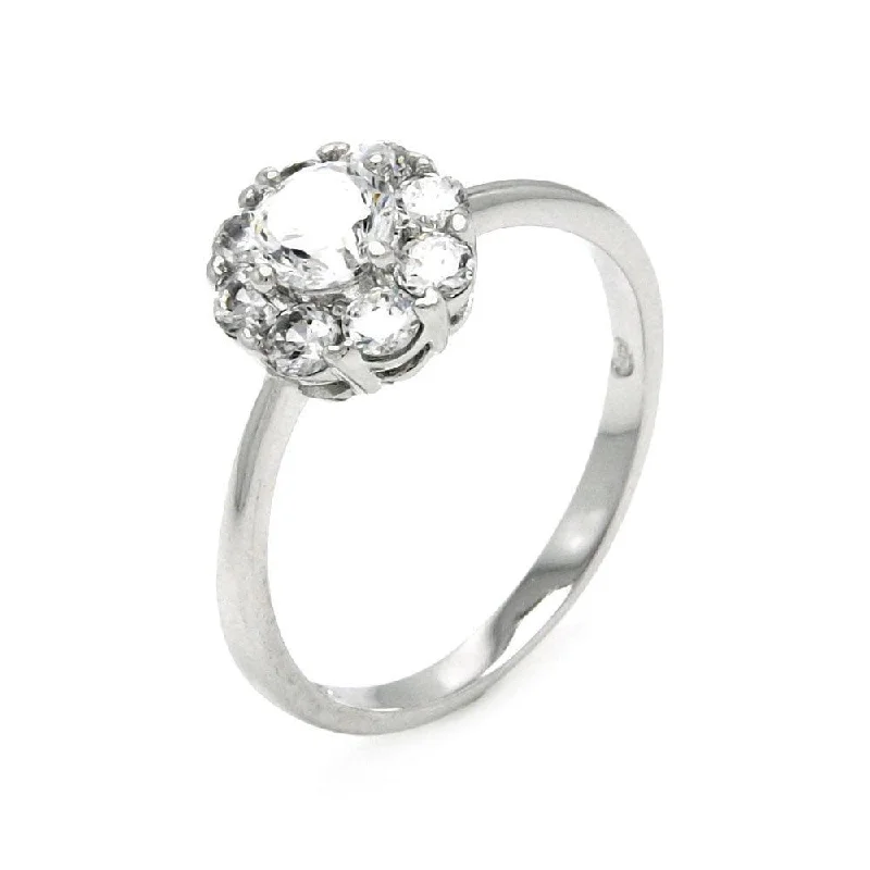 Silver 925 Rhodium Plated Clear Cluster CZ Flower Bridal Ring - BGR00444