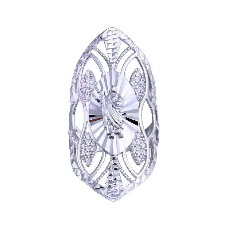 Rhodium Plated 925 Sterling Silver Saint Jude CZ Filigree Ring - GMR00336