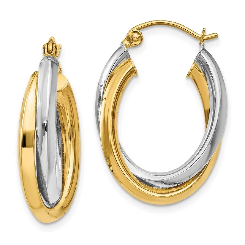 Curata 14k Two Tone Gold Polished Double Oval Hoop Earrings - 13x4mm