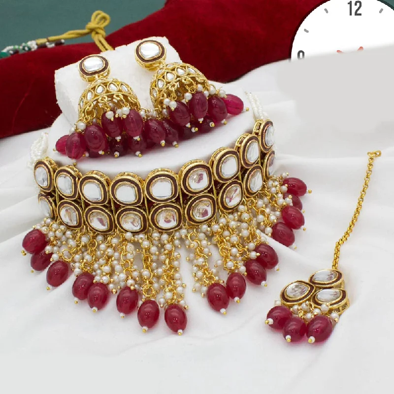 Kavita Art Gold Plated Kundan Stone And Pearl Choker Necklace Set