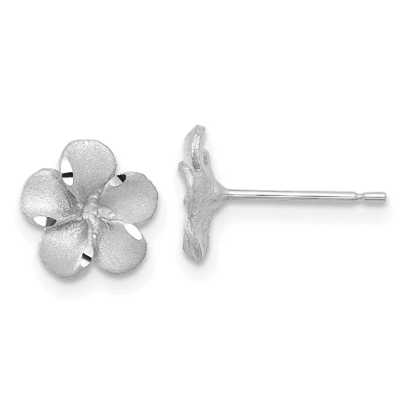 Curata 14k White Gold 8.5mm Satin Sparkle Cut Plumeria Post Earrings