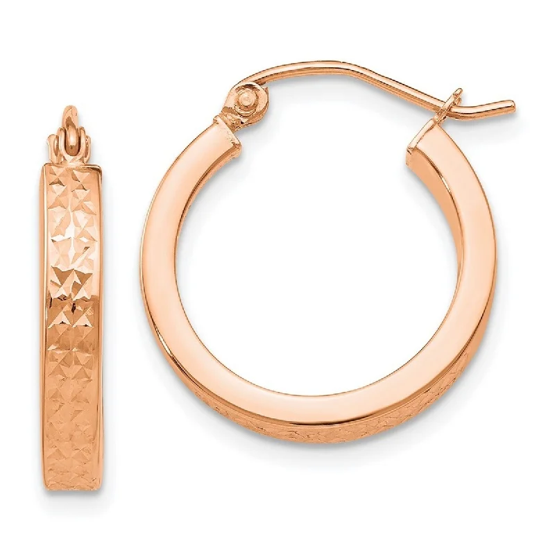 Curata 14k Rose Gold 17x3mm Sparkle Cut In and Out Hoop Earrings