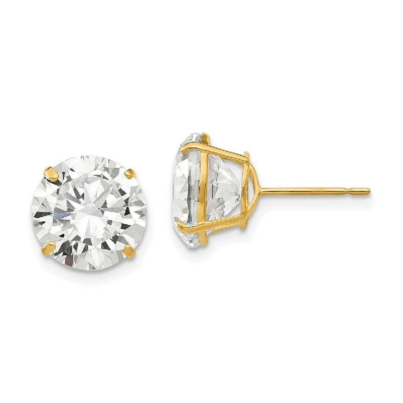 Curata 14k Yellow Gold Polished 10mm Round CZ Cubic Zirconia Post Earrings