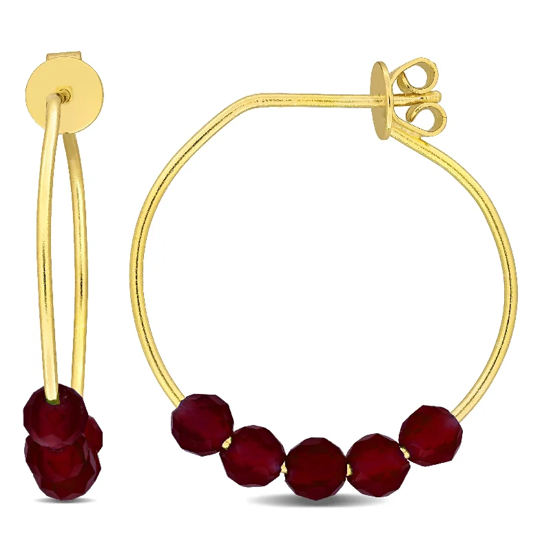 Miadora Yellow Sterling Silver Garnet Beads 1-1/5ct TGW Hoop Earrings