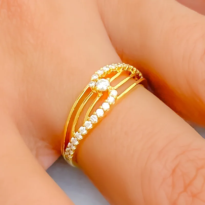 Stately Striped 18K Gold + Diamond Ring