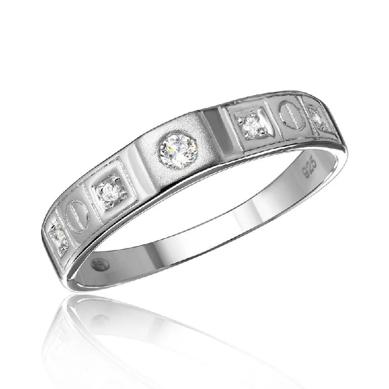 Silver 925 Rhodium Plated Square Design CZ Finish Wedding Men's Ring - GMR00113