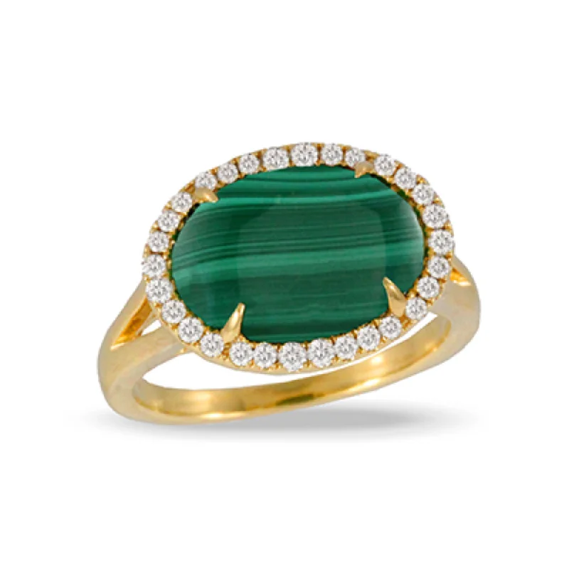 18k Gold Malachite & Diamond Ring