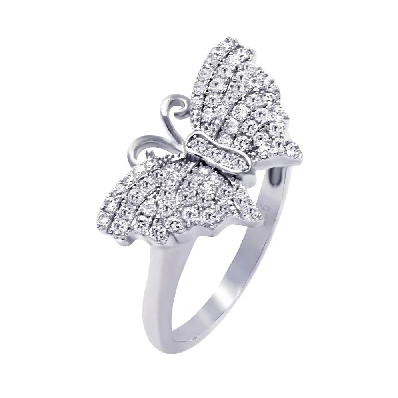 Silver 925 Rhodium Plated Micro Pave CZ Butterfly Ring - ACR00048