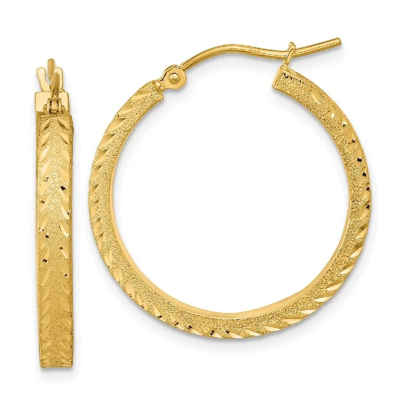 Curata 14k Yellow Gold Satin Sparkle Cut Fancy Hoop Earrings 26.49x3mm