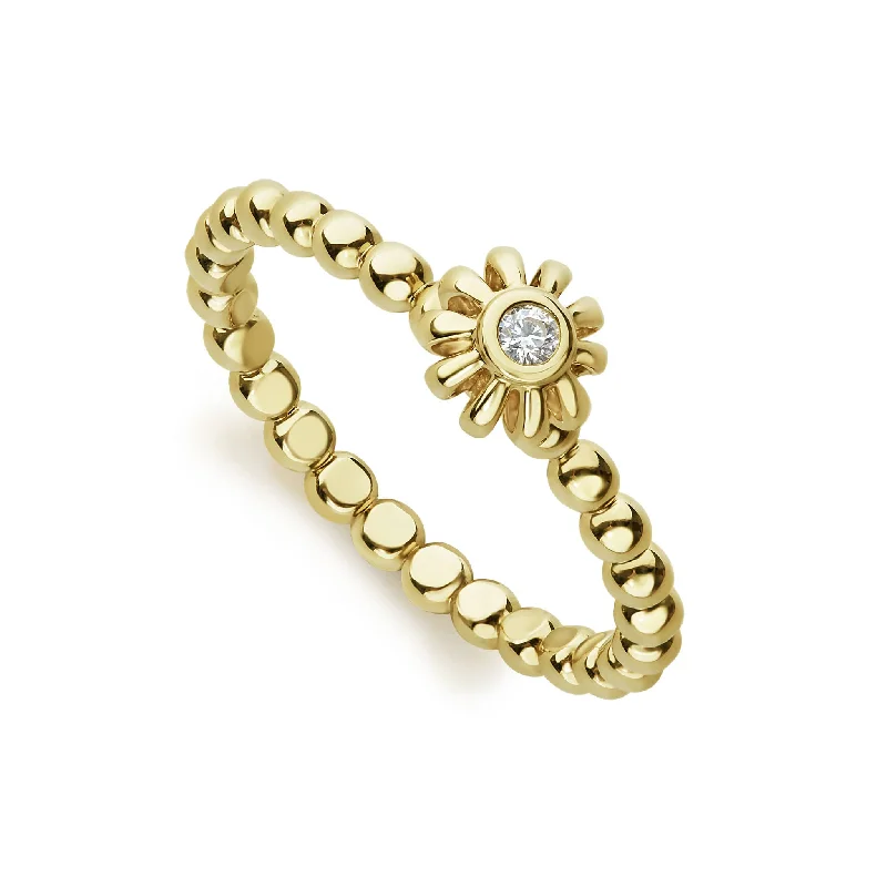 Caviar Gold Fluted Flower Diamond Ring