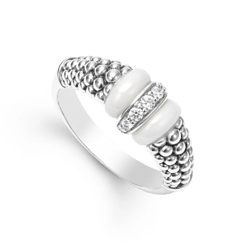 White Caviar White Ceramic and Caviar Diamond Ring