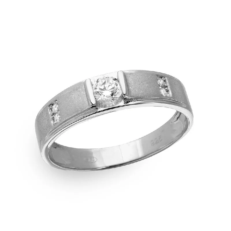 Silver 925 Rhodium Plated with Matte Finish Men's Round Trio Ring - GMR00191