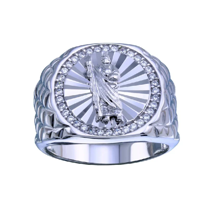 Rhodium Plated 925 Sterling Silver Saint Jude CZ Ring - GMR00333