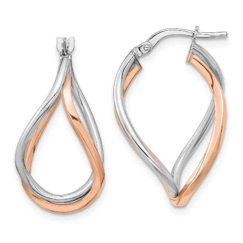 Curata 14k White and Rose Gold Two-tone Fancy Double Hoop Earrings (6mm x 16mm)