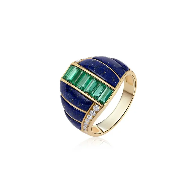 Lapis Dream Emerald and Diamond Ring