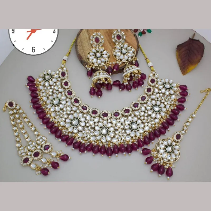 Manisha Jewellery Gold  Plated Kundan Stone And Beads Necklace Set