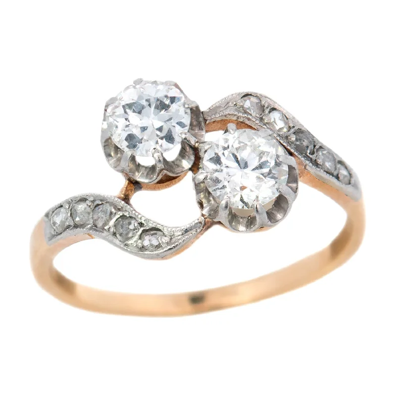 Edwardian 18k/Platinum Moi et Toi Bypass Diamond Ring