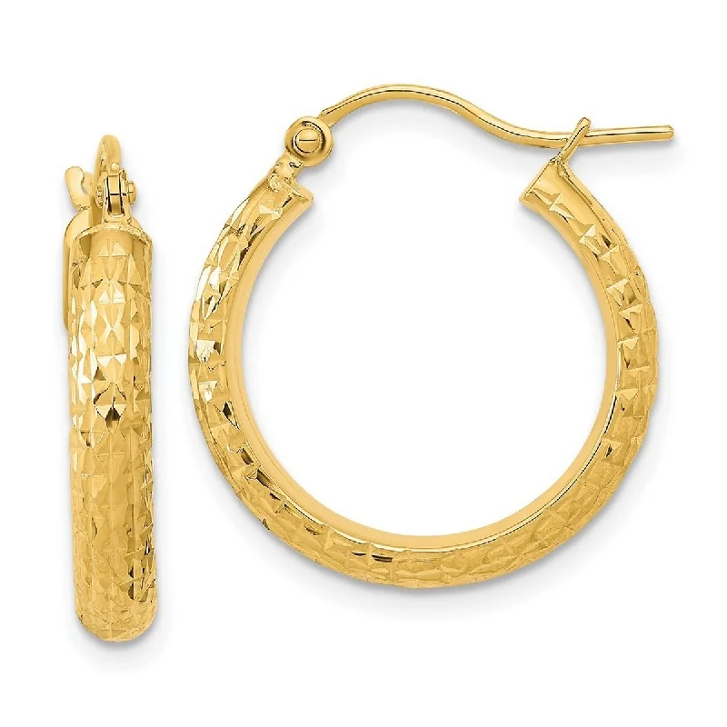 Curata 14k Yellow Gold Polished and Textured Hoop Earrings - 20.62x3.5mm