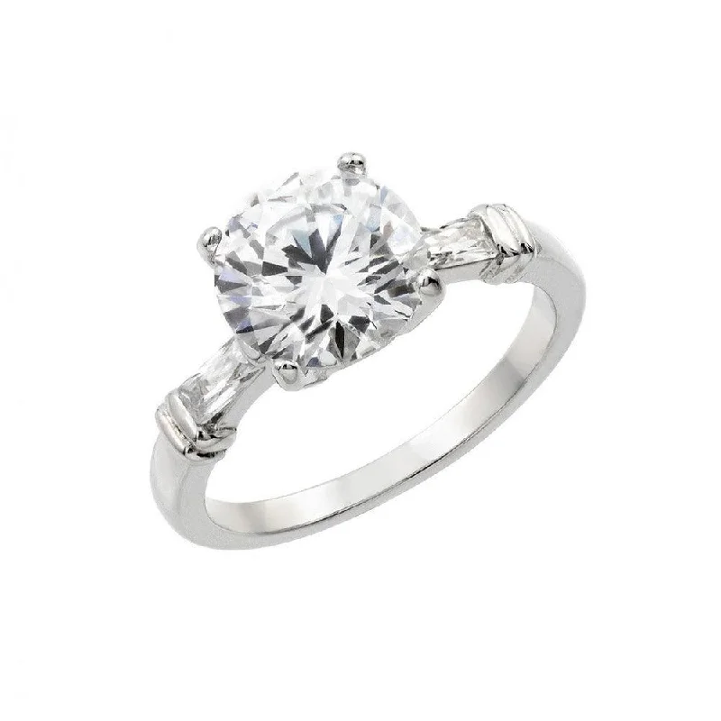 Silver 925 Rhodium Plated Clear Round Center CZ Bridal Engagement Ring - BGR00890