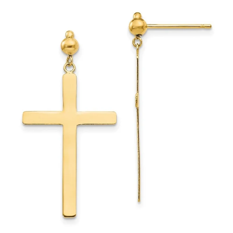 Curata 14k Yellow Gold Polished 33x16mm Cross Dangle Post Earrings