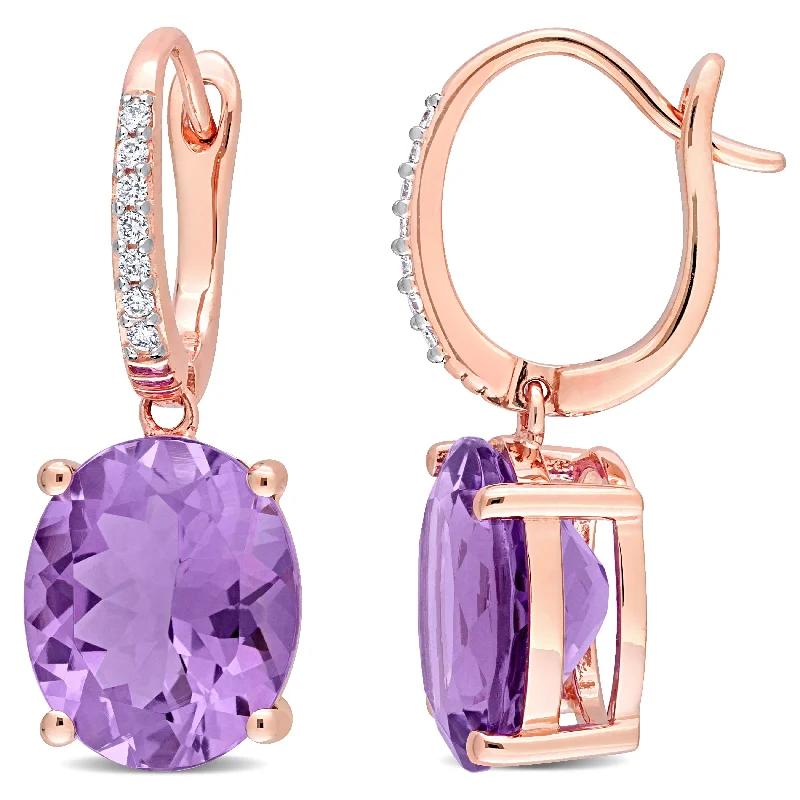 Miadora Oval-cut Amethyst and 1/10ct TDW Diamond Drop Earrings in 14k Rose Gold