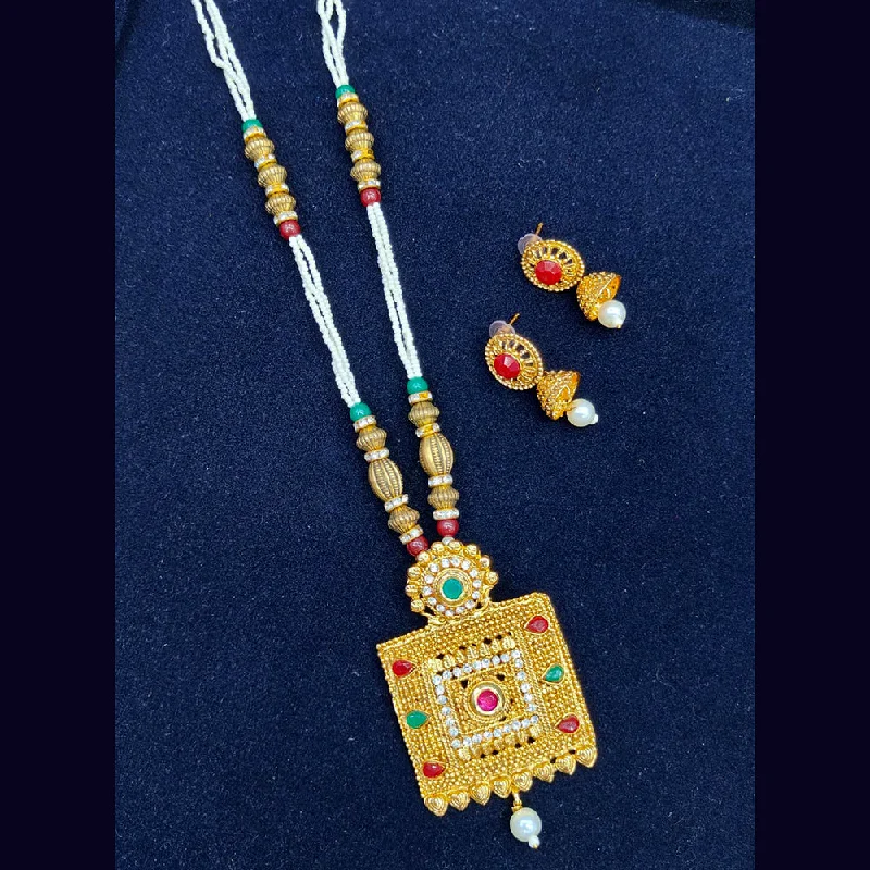 Pooja Bangles Gold Plated Austrian Stone And Peals Long Necklace Set