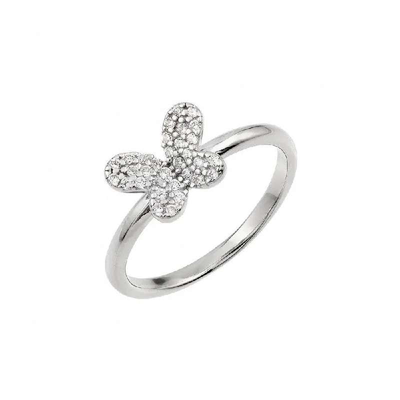 Silver 925 Rhodium Plated CZ Butterfly Ring - BGR00932