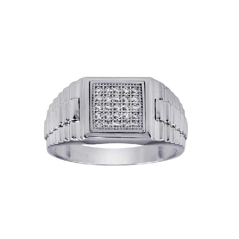 Rhodium Plated 925 Sterling Silver Square CZ Ring - GMR00314