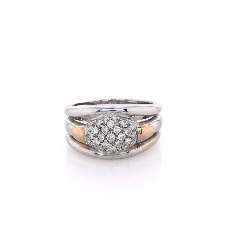 Estate 14 Karat White and Rose Gold Pave Top Diamond Ring