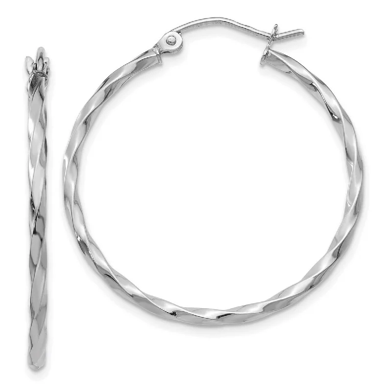 Curata 14k White Gold Twist Polished 2x30.5mm Hoop Earrings