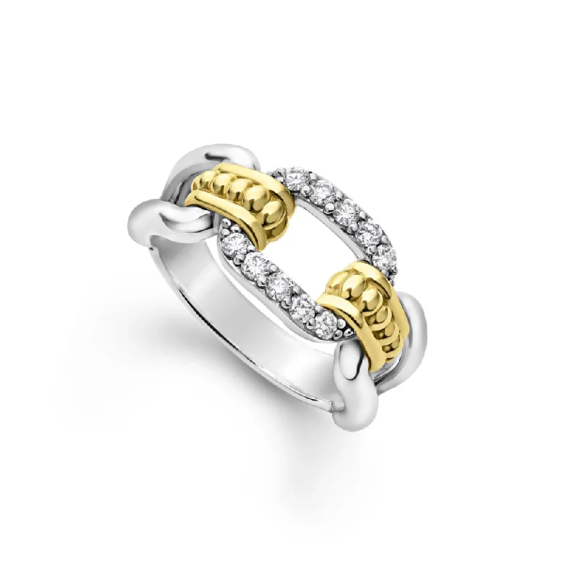 Lagos Signature Caviar Two-Tone Link Diamond Ring