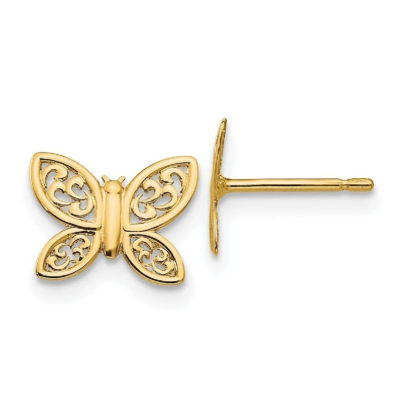 Curata 14k Yellow Gold Filigree Butterfly Wings Post Earrings - 7.45x9.25mm