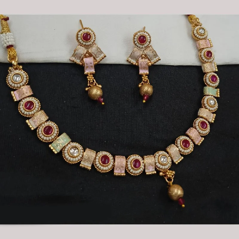 Padmawati Bangles Gold Plated Pota Stone And Pearls Meenakari Necklace Set